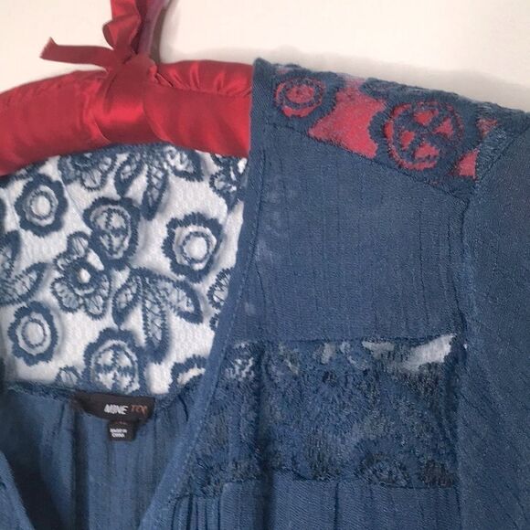 Mine Too Boho Breezy Blue Top with Lace - Picture 9 of 11